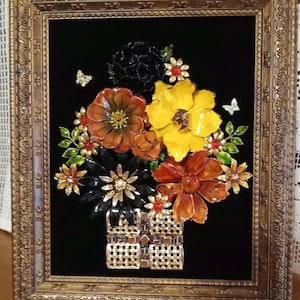 Vintage Jeweled Floral Framed Art: One-of-a-Kind Jewelry Collage