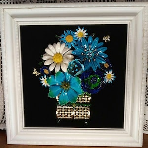 Vintage Floral Jewelry Collage Art: Framed Keepsake Decor