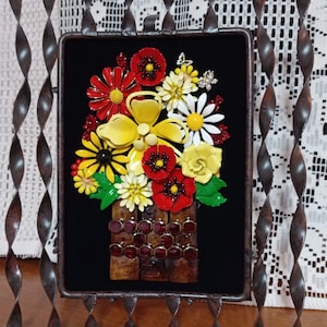 Floral Jewelry Collage Art: Vintage Jeweled Wall Decor (8x9 inches)