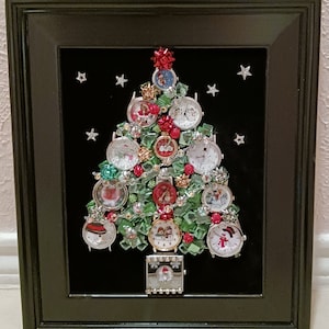 Framed Christmas Tree Jewelry Art: Vintage Watch Decor