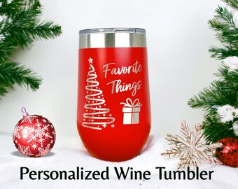 Holiday Personalized Wine Tumbler With Straw, Custom Wine Tumbler Engraved Wine Tumbler Christmas Gift For Her Christmas Wine Glass
