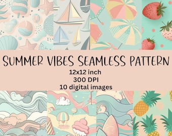 Summer Vibes Seamless Pattern. Printable Patterns, Scrapbook paper, printable paper, printable scrapbook paper. seamless printable paper.