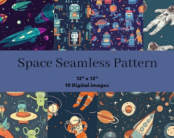 Space Seamless Pattern, Astronaut Seamless Pattern, Scrapbook Paper, Digital Download, Phone Wallpaper, Digital Scrapbook Paper, Digital