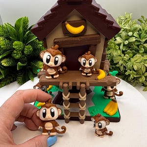 3D-geprinte speelset apenboomhut, jungleminiaturen, fantasierijk speelgoed