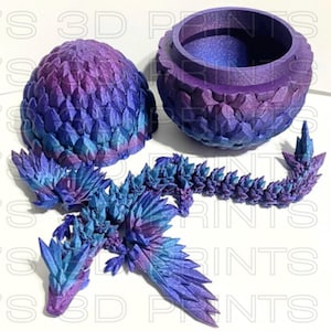 Matching dragon and egg for girls, crystal wing dragon with scale egg, 3D printed articulated dragon fidget, girl colors pink purple glitter