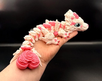 Dragão Rosa com Cauda Sensível a Cliques, Olhos Pintados à Mão, Impresso em 3D, ESTOQUE LIMITADO