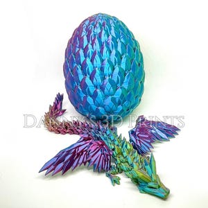 Crystal Wing Dragon and Egg Custom Colors | Whimsical Mythical Fantasy Bookshelf or Book Nook Decor, Articulated Desk Toy | 3D Printed