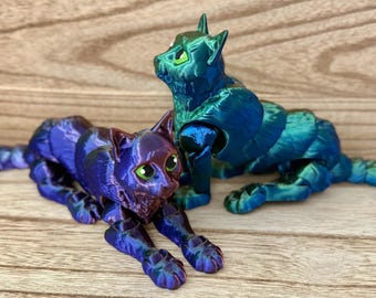 Articulated Cat 3D Printed in Custom Colors with Hand Painted Eyes