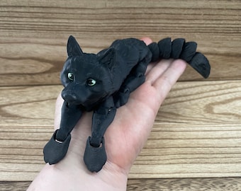 3D gedruckter schwarzer Wolf | Bewegliches Gelenktier | Wilderness Forest Decor Geschenk für Wolf-Liebhaber