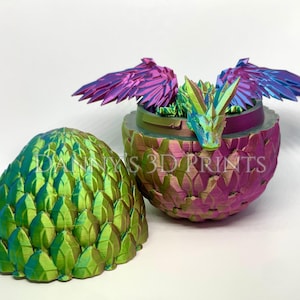 3D Printed Flexi Dragon With Matching Egg Custom Color | Articulated Flexible Fantasy Desk or Bookshelf Decor | Unique Gift For Any Age
