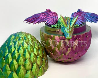 3D Printed Flexi Dragon With Matching Egg Custom Color | Articulated Flexible Fantasy Desk or Bookshelf Decor | Unique Gift For Any Age