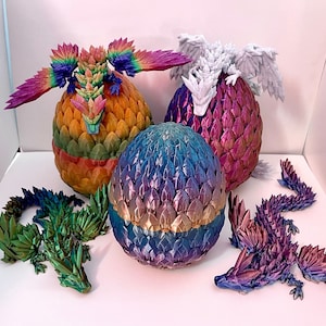 Mystery dragon and egg, crystal wing dragon with scale egg, 3D printed articulated dragon fidget, 3D dragon and 3D egg, fun mystery colors