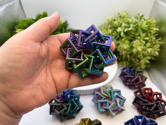 3D Printed Fidget Interlocking Cubes, Custom Color Iridescent Dual or Tri-Color