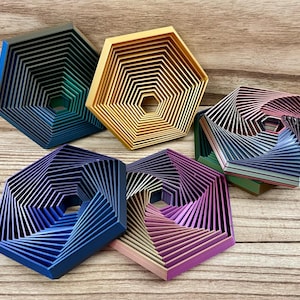 3D Printed Fidget Hexagon Fractal, Custom Color Iridescent Dual or Tri-Color