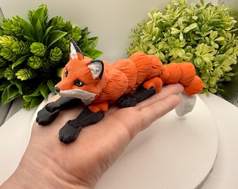 Articulated 3D Printed Fox Figurine | Realistic Flexible Animal Desk Decor