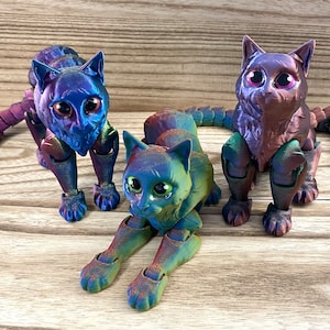Custom Color Cat with Hand Painted Eyes 3D Printed | Articulated Flexible Flexi Animal Pet Desk Accessory | Gift For Cat Lover Cat Mom Dad