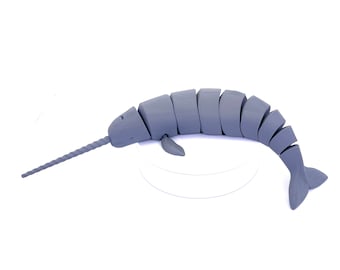 Flexi narwhal 3D printed articulated flexi fidget toy, choose your color