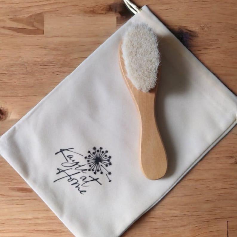 Kayle at Home facial dry brush, highlighting its ergonomic handle and soft bristles for a luxurious skin treatment