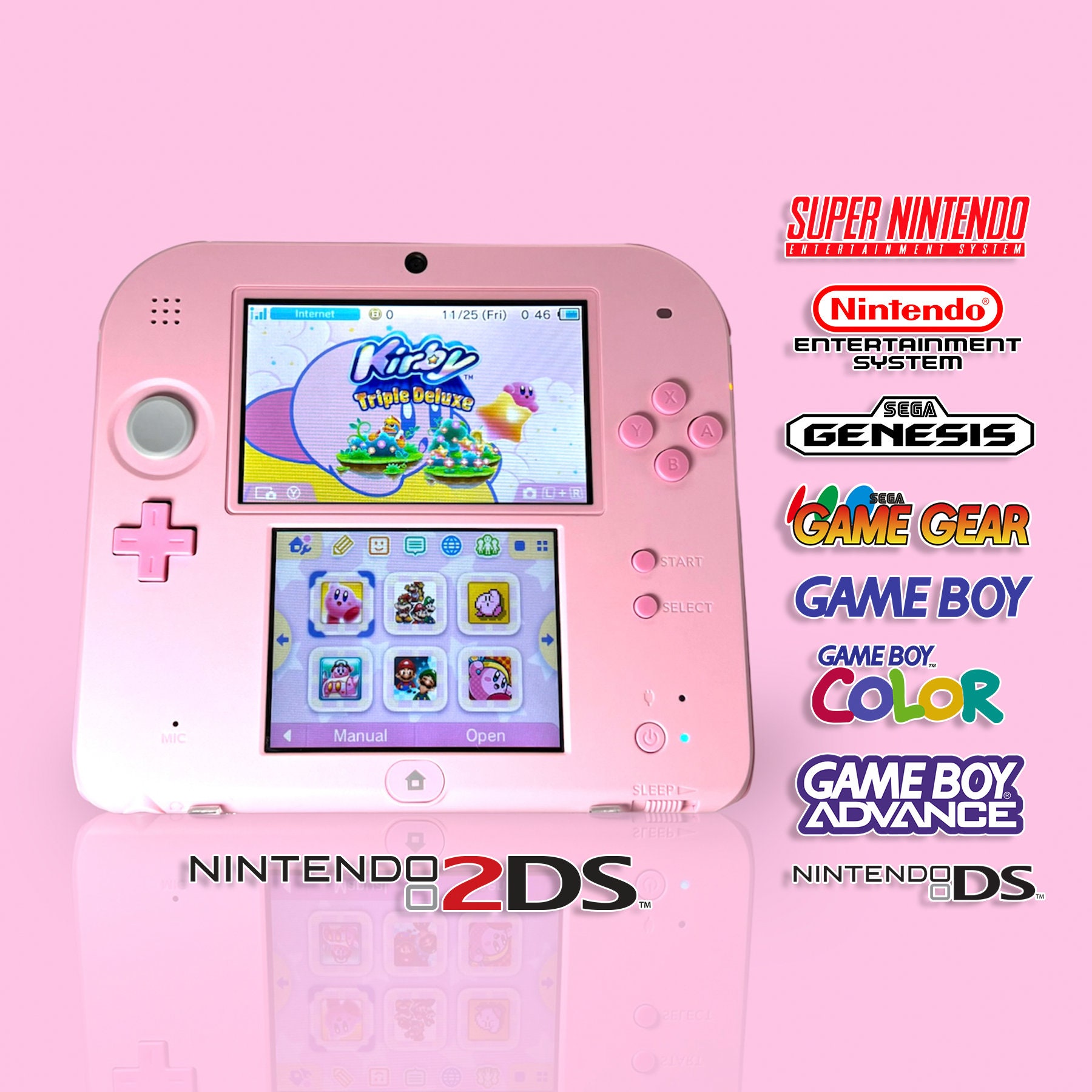 Nintendo DSi XL Metallic Rose feat. Kirby Super Star Ultra in 2023