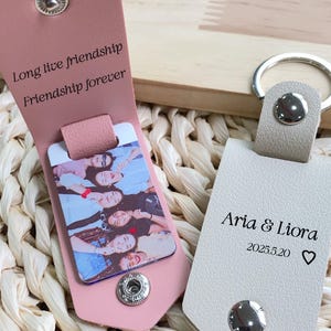 Llavero de cuero con foto para amigo, llavero de cuero personalizado con foto y texto, regalo para mejor amigo, llavero con foto personalizado, regalo de cumpleaños para amigo