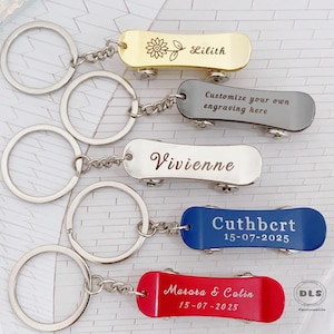 Custom name keychain, Keychain with skateboard, personalized engraved keychain, Wedding Gift, best man gift, Mini Skateboard Metal Keychain