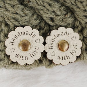 Mini Flower tags,Custom Labels with your text,Perfect Tags for handmade Items,Flower Labels for Crochet,Leather Patch,Handmade Product Label