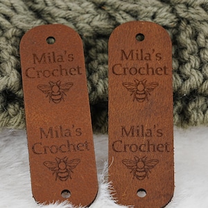 Custom Bee Leather Labels,Engraved Leather Tags,Crafts Labels for Handmade Knitted Crochet Items,Brand Name Labels,Screw Rivet Leather Tags