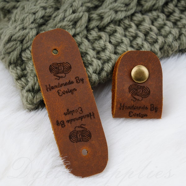 Personalized Leather Tags for Knits,Engraved Logo/Text Leather Labels for Crochet Products,Desin Your Leather Tags,Leather Tags with Rivets