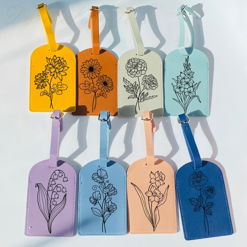 Birth Flower Monogram Luggage Labels,personalized Birth Month Flower Luggage Tags,lily of the ...