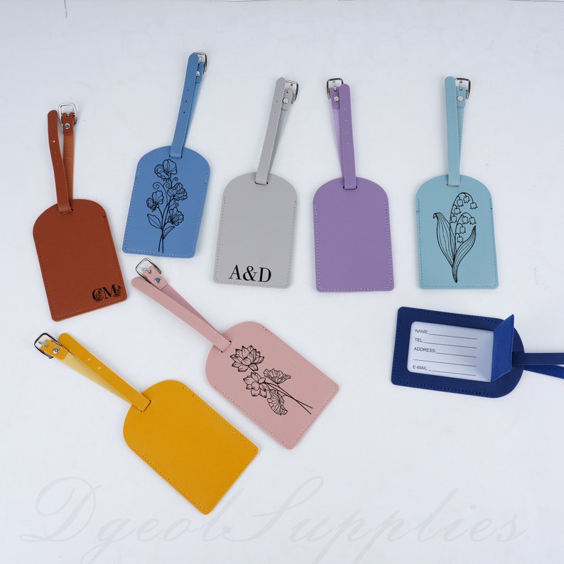 Birth Flower Monogram Luggage Labels,personalized Birth Month Flower Luggage Tags,lily of the ...