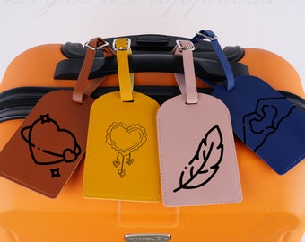 Personalized Text/Pattern Leather Luggage Tags,Couples Luggage Label,Custom Tags with Your Words or Logo,Travelling Together,Unique Gift