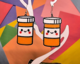 Orecchini kawaii a forma di bottiglia di pillole: gioielli stravaganti per farmacisti/infermieri