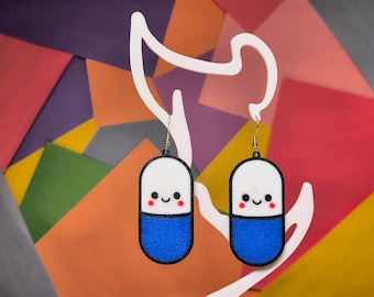 Happy Pills Earrings: Quirky Kawaii Jewelry Gift for Pharmacist Nurse