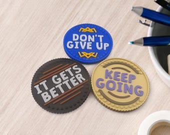 3 Burnout Tokens for emotional support, mental health gift challenge coin, mindfulness pocket token