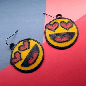 Heart-Eyes Emoji Earrings: 3D-Printed PLA Smiley Face Jewelry
