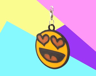 Heart-Eyes Emoji Badge charm: 3D-Printed PLA Smiley Face Charm