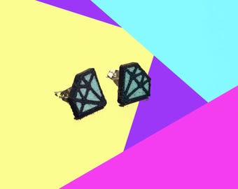 3D Printed Diamond Earrings, Blue Black Stud Earrings, Lightweight Party Gift