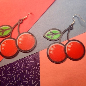 Cute Red Cherry Earrings Cherry earring gift for her Double Cherry Ear Ring Quirky Fruit Jewelry Gift for Women Funny Cherry Jewelry