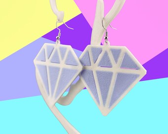 3D Printed Diamond Statement Earrings, Blue White Dangle Jewelry, Lightweight Party Gift