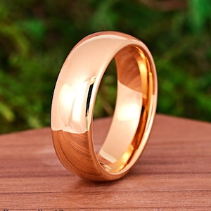 7mm High Polished Shiny Finish Gold Tungsten Dome Wedding Band Ring, Minimalist Gold Tungsten Ring, Men&#39;s & Women&#39;s Ring, Anniversary Gift