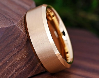 Gold Tungsten Wedding Ring, Men's Wedding Band Gold, Gold Plated Tungsten Ring, Promise Ring for Him, 8mm Comfort Fit, Personalized Gift