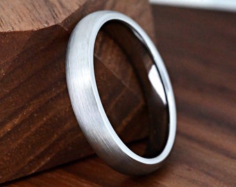 4mm Dome Wedding Ring - Minimalist Tungsten Carbide Band - Personalized Gift - Comfort Fit - Brushed Center - Minimalist Engagement Ring