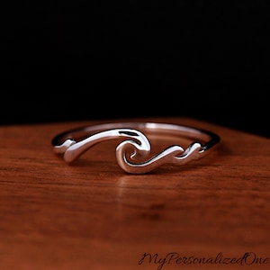 Swirl Ocean Waves Ring · Solid 925 Sterling Silver Wavy Band · Minimalist Summer Jewelry · Personalized Engrave Gift · Dainty Stacking Ring