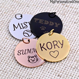 Personalized Dog Tag, Personalized Cat Tag, Custom Dog Collar Tag, ID Tag for Pet, Dog Name Tag, Round Disk Laser Engraved Pet Tag Gift