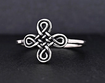 Celtic Knot Cross Ring, 925 Sterling Silver Dainty Faith Jewelry, Religious Gift, Personalized Engrave Gift