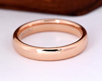 4mm Rose Gold Tungsten Dome Wedding Ring Band, Engrave Ring, Rose Gold Plated Ring, Minimalist Wedding Rose Gold Ring, Men's & Women's Gift