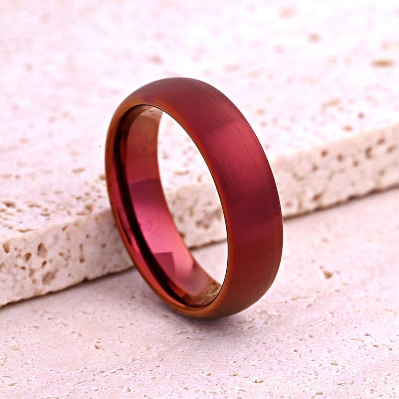 Unique Red Brown Wine Color Tungsten Ring | Dome Brushed Center 4mm 6mm ...