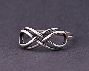 Double Infinity Symbol Promise Ring, Solid 925 Sterling Silver Engagement Wedding Band, Eternity Love Knot Ring, Personalized Engrave Gift