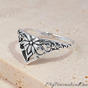 925 Sterling Silver Lotus Flower V Shape Ring · Filigree Delicate Stackable Ring for Women · Minimalist Jewelry · Personalized Engrave Gift