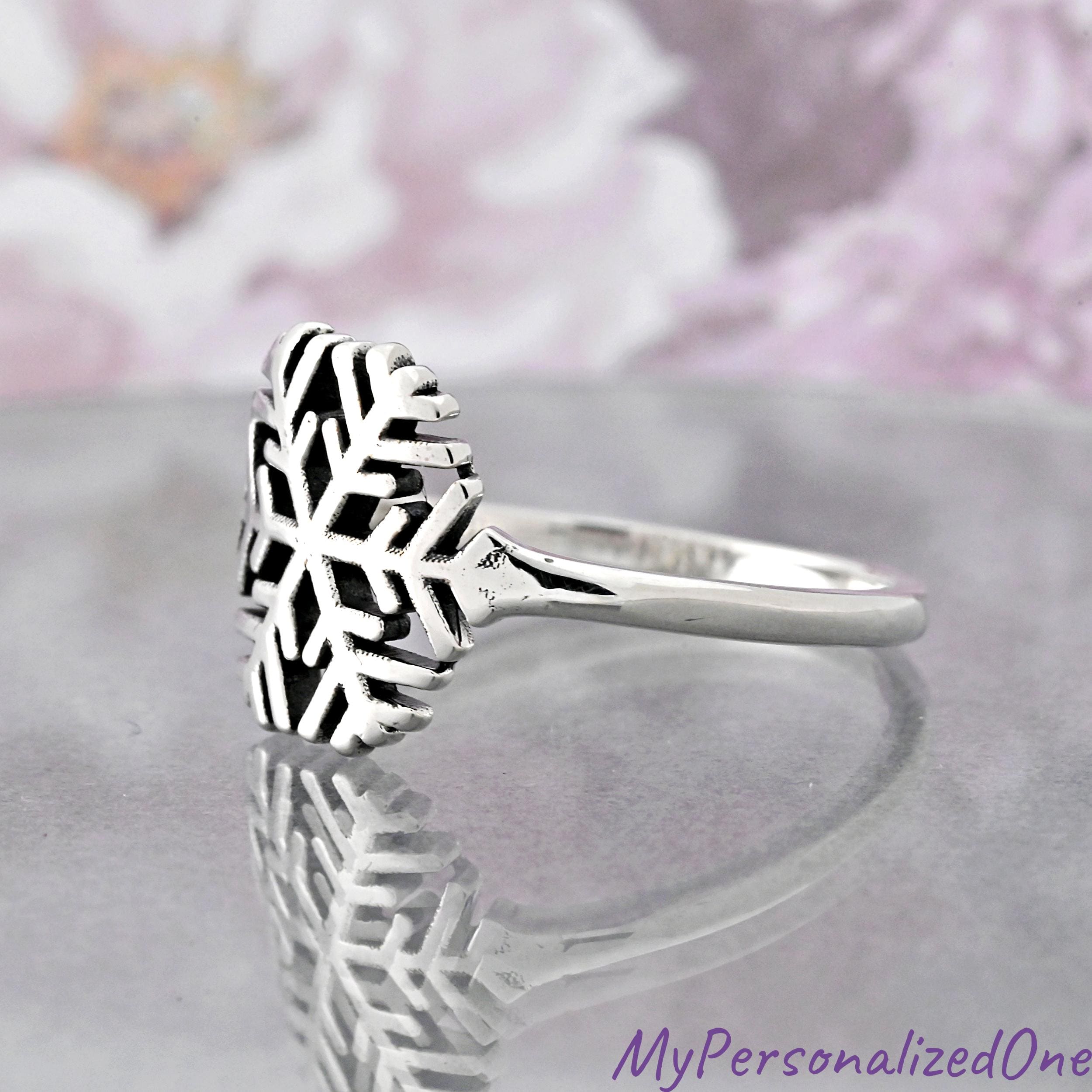 Snowflake Ring, Dainty Winter Theme Jewelry, Solid 925 Sterling Silver ...